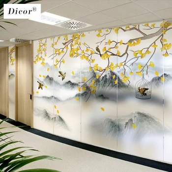 

Chinese Style Luxury Stained Window Film Frosted Opaque Privacy Window Sticker Flower Natural Scenery Glass Sticker No Glue 2020