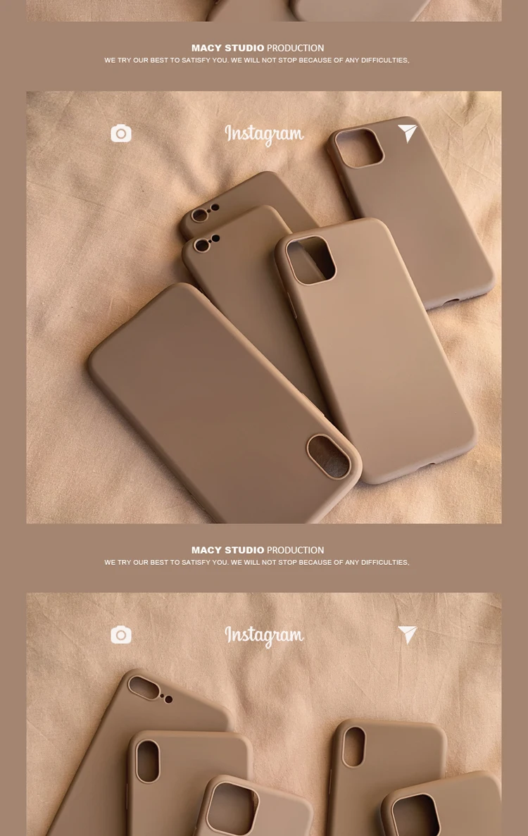 Retro brown Solid color Simple Korean Couple Phone Case Silicone Cover For coque iPhone 13 12 11 Pro Xs Max 7 8 Plus X XR case iphone 12 mini  case