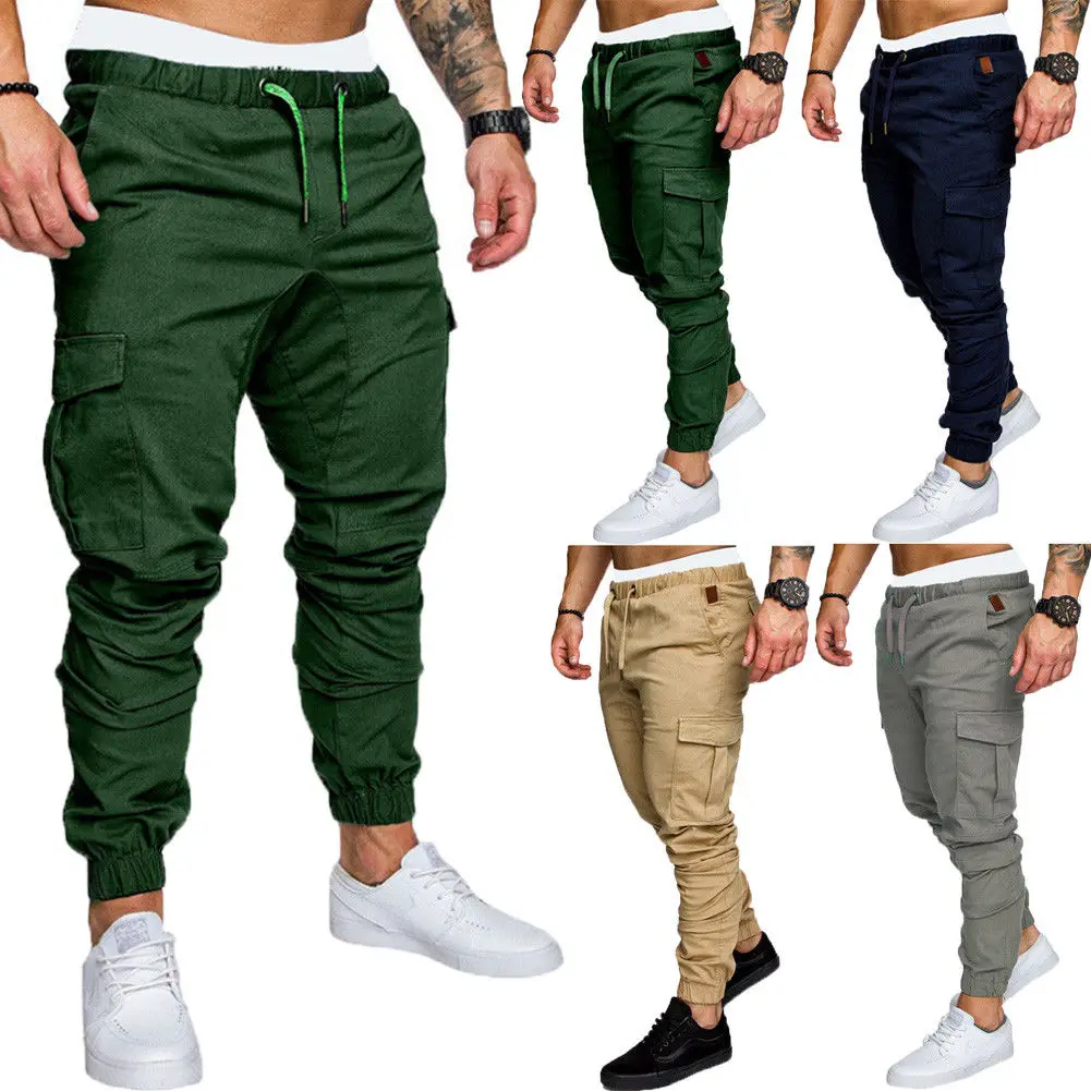 New Casual Joggers Solid Color Pants Men Cotton Elastic Long Trousers pantalon homme Military Army Cargo Pants Men Leggings