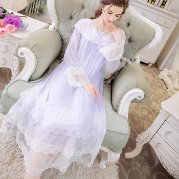 

Princess Nightdress Female Palace Sleepdress Pink Solid Color Sexy Lace Women Nightgowns Style Sleep Wear Soft Modal Homewear