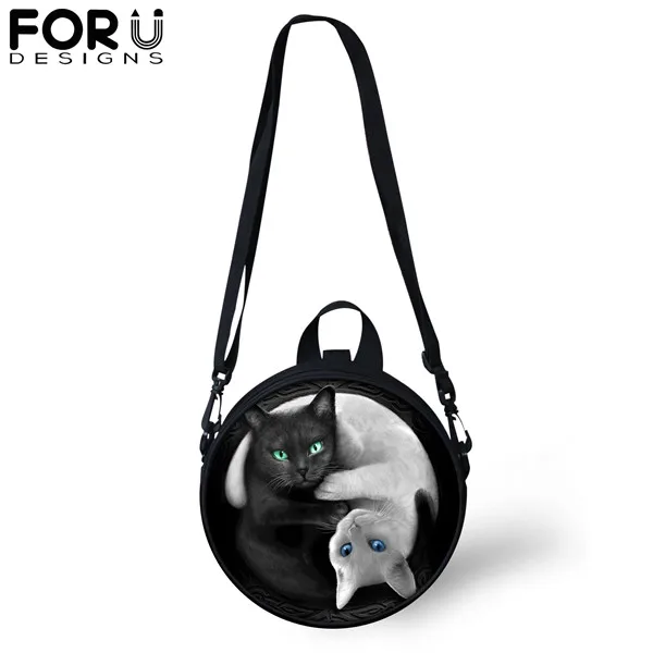 FORUDESIGNS, черные, готические, с принтом кота, круглые сумки через плечо для женщин, подростков, девочек, сумка-мессенджер, сумка через плечо, кошелек - Цвет: CDGX1405I