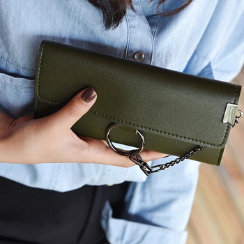 

2020 Fashion Casual Women Clutch Bags Flap All-Match Chains Pu Solid Colour Long High Quality Exquisite Women Bag