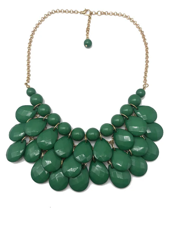 Europe And America Multi-color Water Droplet Surface Cutting Beads Necklace Short Necklace Hand-woven Fan-shaped Resin Necklace