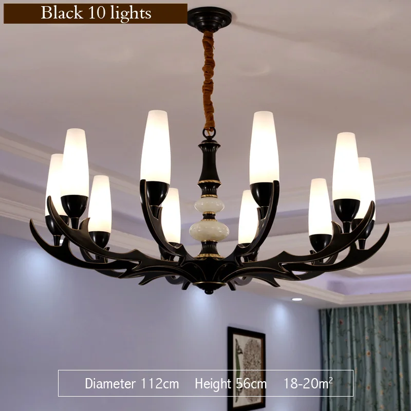 10 Lights-Black Пост-современные роскошные Медь черная люстра освещение для Спальня лампа современный светодиодный фонарь жизни Обеденная 6/8/10/15/24 огни - Цвет абажура: 10 Lights-Black