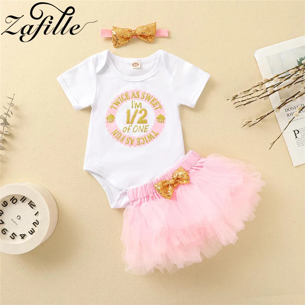 ZAFILLE Newborn Baby Girl Clothes 6 Months Pink Tutu Cake Half Birthday Outfit For Baby Girl Dress Summer Newborn Birthday Cloth Baby Clothing Set classic