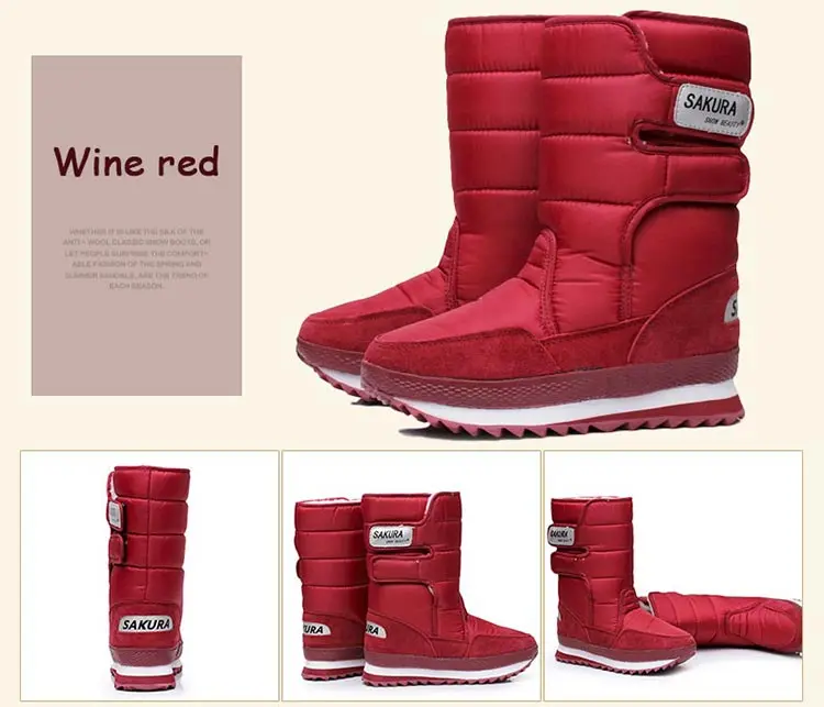 Зимние сапоги; женская обувь; коллекция года; Теплая Повседневная обувь из водонепроницаемого плюша; женские зимние сапоги до середины икры на платформе; женские ботинки; zapatos de mujer