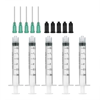 

5 Pack 3ml Syringes with Blunt Tip Needles and Storage Caps Plastic Syringe for Glue Applicator, Oil Dispensing Multiple Uses