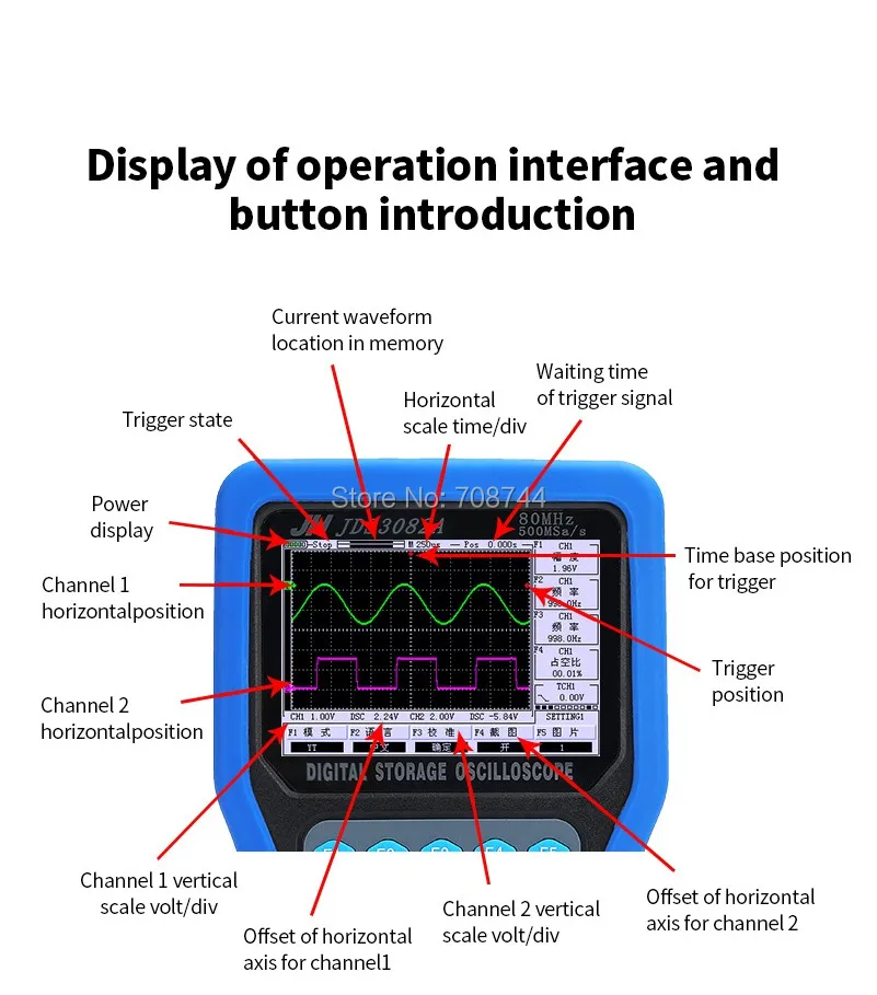 JDS3082A цифровой портативный осциллограф 500MSA/S 80 МГц 2CH цифровой осциллограф с 6000 мультиметром 100-240 В