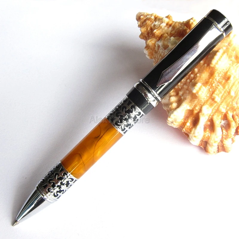 Bookworm 675 Metal Best Design Amber Celluloid Kawaii Flower Pattern Ballpoint Pen For Writing Pens