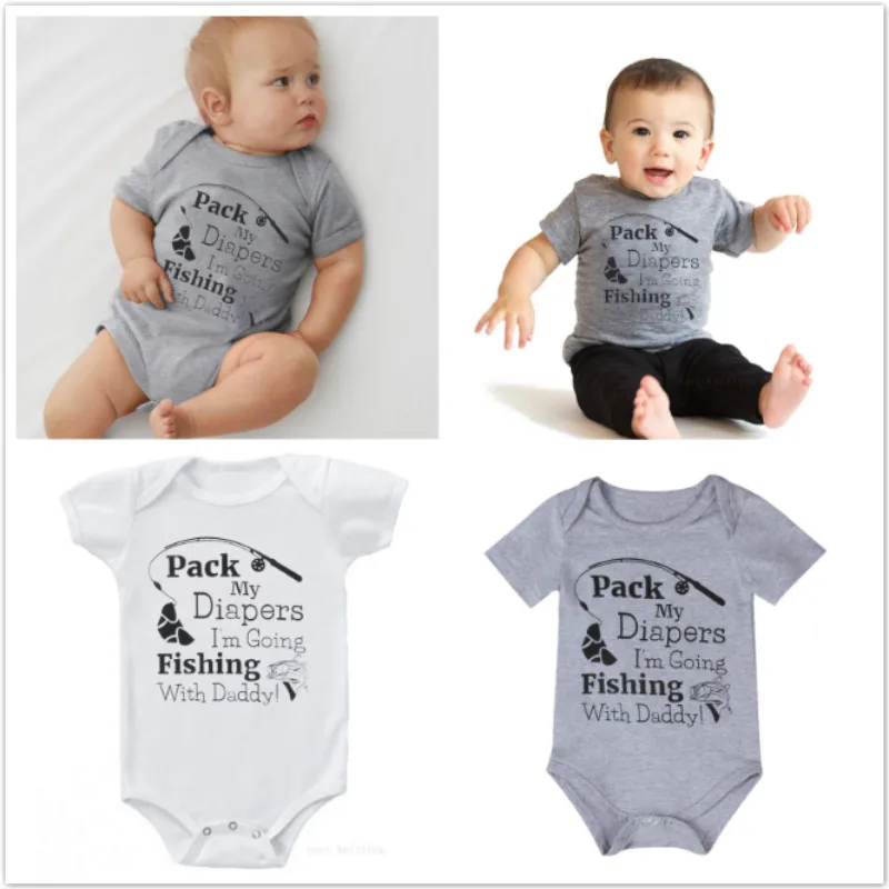 

Newborn Baby Boy Girl Letter Pack My Diapers I'm Going Fishing with Daddy Print Bodysuits Infant Cute Bodysuit One Piece Outfits