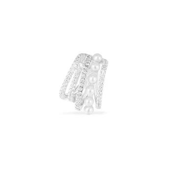 

925 Sterling Silver Fashion White Five Hoop Sliding Ear With Pearl Single geometric circle Ear clip earring Full crystal jewelry