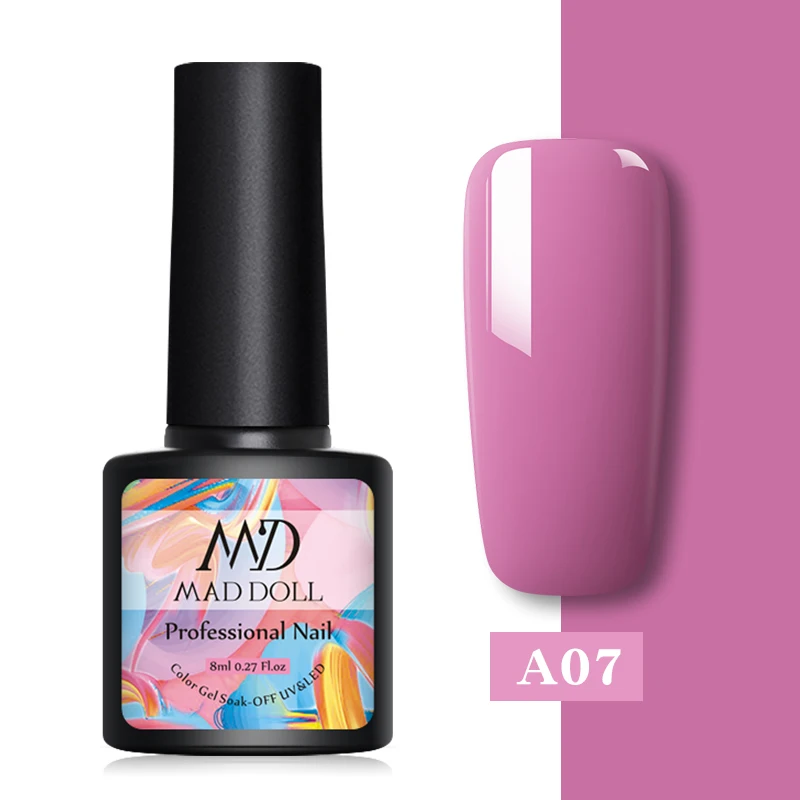 A07 MAD DOLL, 8 мл, Твердый Цветной Гель-лак для ногтей, однократный замачиваемый УФ-Гель-лак, долговечный гель для ногтей, для самостоятельного дизайна ногтей - Цвет: A07