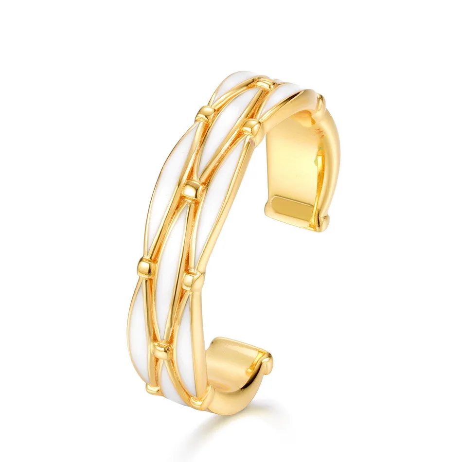 

Fashion Style Simple Geometry Silver Finger Ring for Women Gold Plated Enamel Wedding Engagement Ring Birthday Jewelry