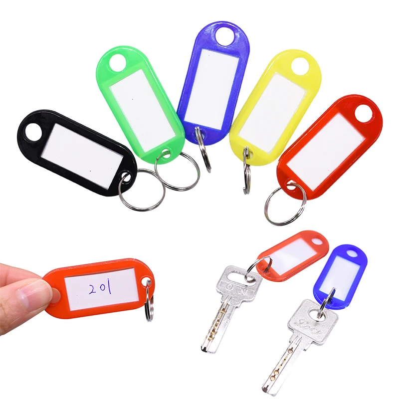 50pcs Multicolor Plastic Key Tags ID Labels Baggage Luggage Name Token Hotel Number Classification Card Split Ring Keychain
