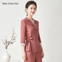 Uniforme de salão de beleza feminino, roupa de beleza para massagem, sauna, pés, roupa de banho, fantasia, uniforme, spa