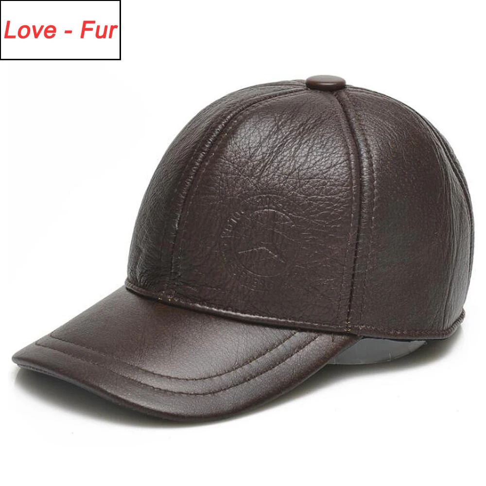 Men Fashion Genuine Cowhide Leather Baseball Cap Casual Real Leather Hat Autumn Winter Real