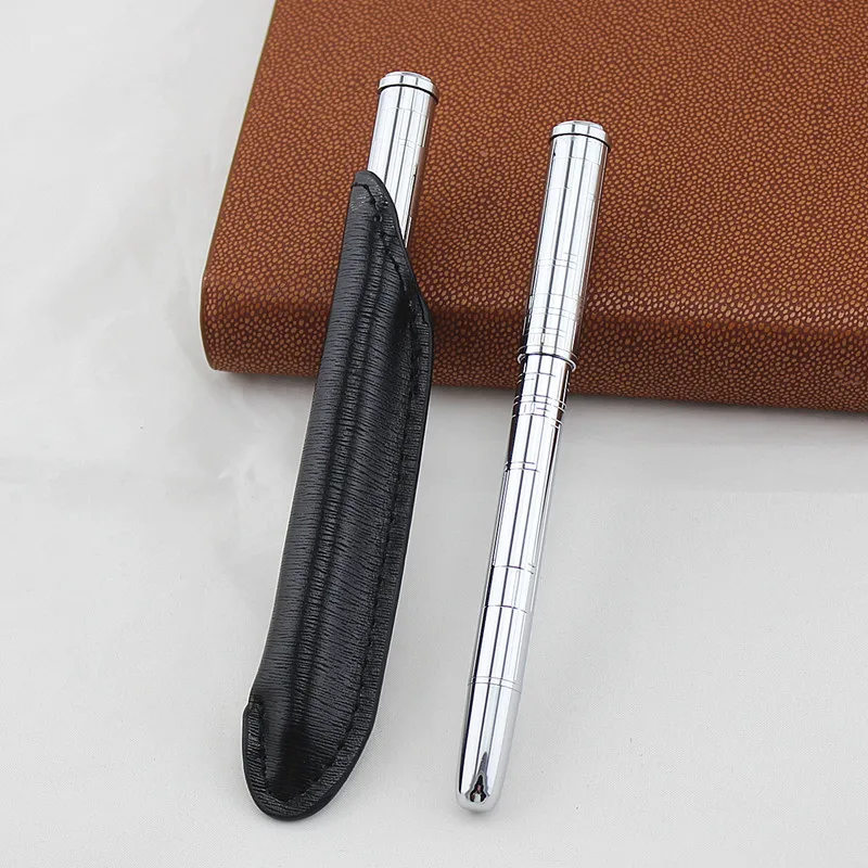 Серебро/черный/авторучка с кожаным пеналом 0,5 мм перо из иридия металлическая ручка для письма