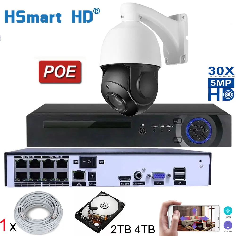  8CH NVR POE Kit H.265 System 4TH HDD CCTV Security 5MP PTZ IP Camera Outdoor Onvif 30X ZOOM Waterpr - 4.0001E+12