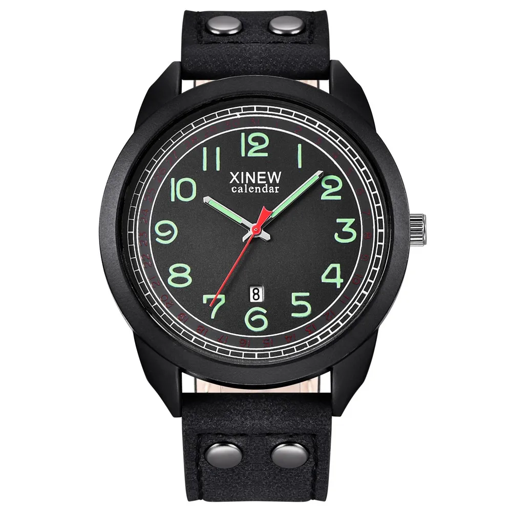 Casual Men's Sport Watches Masculino Fashion Luminous Quartz Watch Waterproof Leather Strap Band Relogio Masculino Reloj Hombre