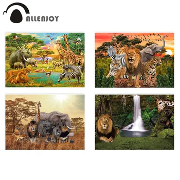 

Allenjoy photophone background Wild animals safari zoo forest lion king backdrop for photography Birthday Baptism photobooth