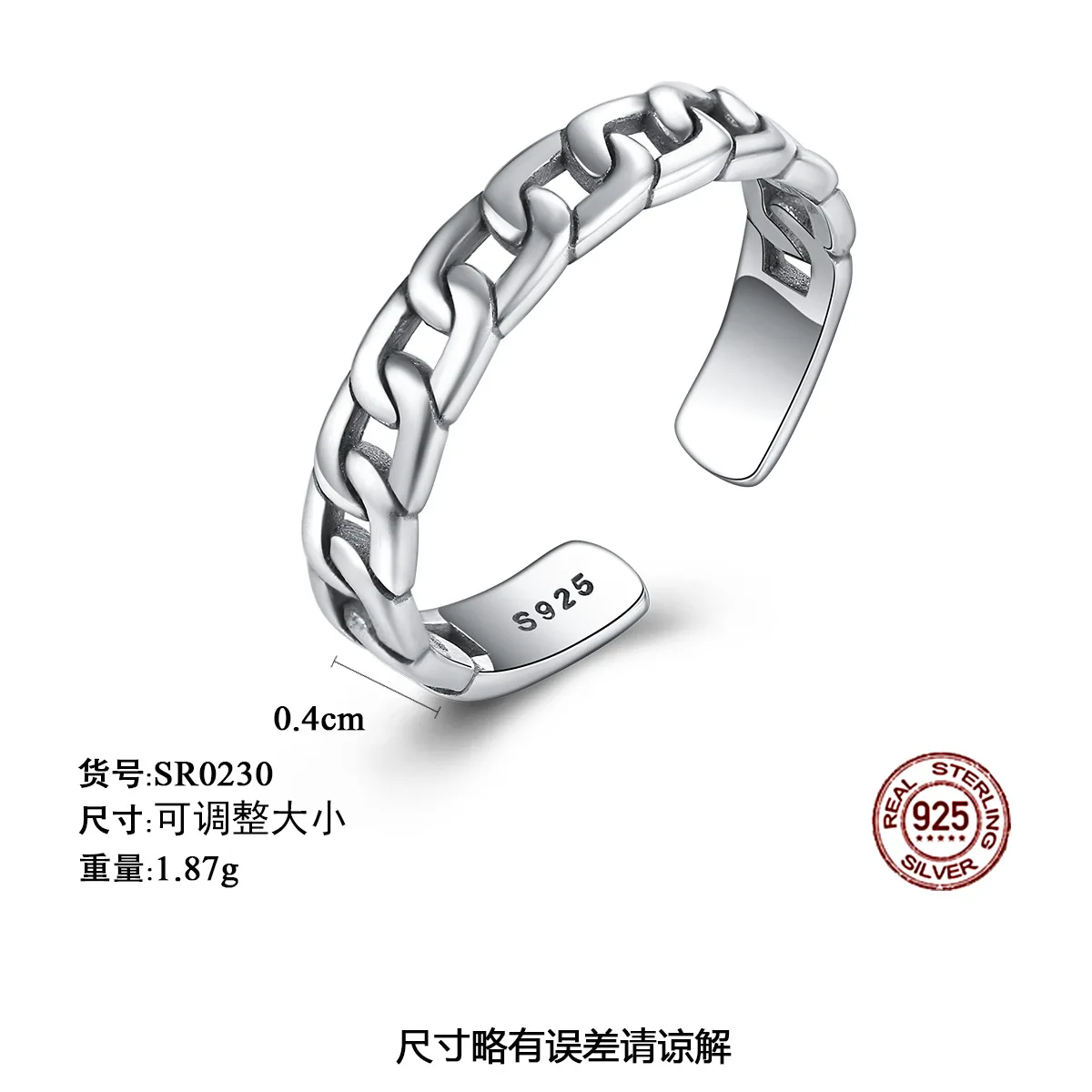 PAG-MAG Minimalist S925 Thai Silver Hand accessories Beautiful Hollow Chain Stripe Original Ring