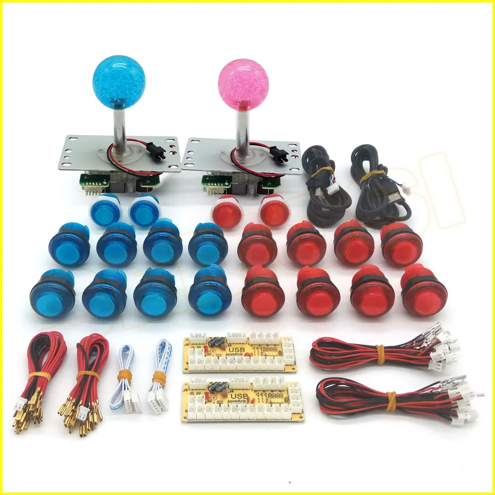 Blue red kit 2 LED Arcade Joystick Button DIY Kit Zero Delay USB Encoder To PC 5Pin Illuminated Joystick+ 5V LED Push Buttons for Game Machine - Цвет: Blue red kit 2