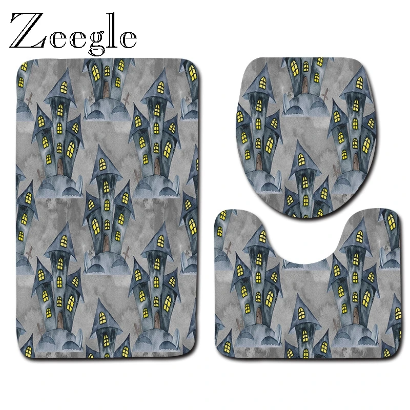 Zeegle 3D набор ковриков для душа с принтом черепа 3 шт набор ковриков для ванной комнаты крышка для унитаза Противоскользящий коврик для ванной комнаты коврик для пола коврик для ванной