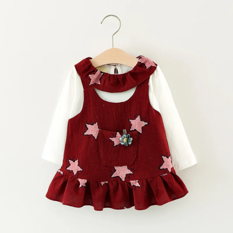 VIMIKID/Новинка года; сезон весна-осень; 2 предмета; платье принцессы с оборками и геометрическими звездами для маленьких девочек; детская одежда с круглым вырезом и длинными рукавами