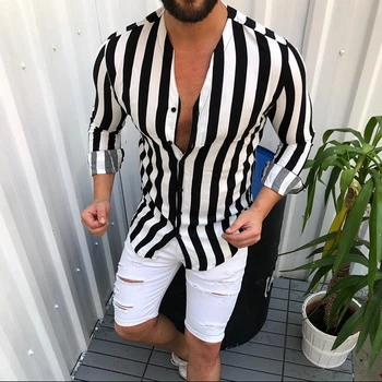 

New Men's Fashion Casual Striped Shirts Slim Fit Social Autumn Button-down Hawaiian Long Sleeve Beach Male Business High Quality