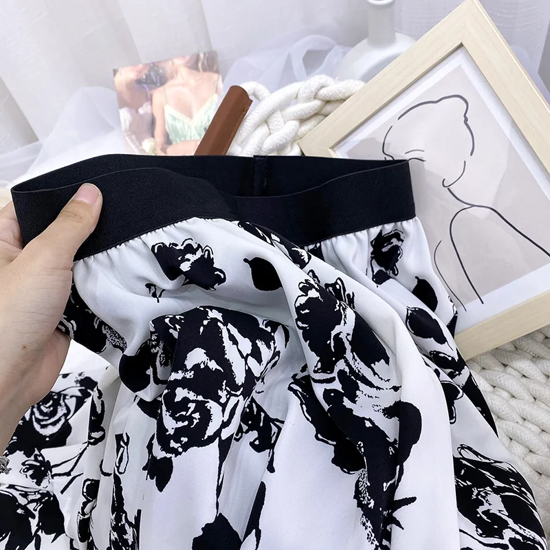 Cotton Summer Mid-calf Skirt Women Heart A Line Stylish Skirt Sweet Elastic Waist Loose Love Print Skirt Elegant Umbrella Skirts maxi skirts for women