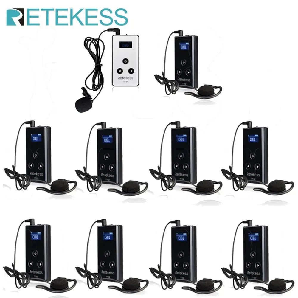 Беспроводная система гида RETEKESS TT102 передатчик 1 + 9 приемников для синхронного