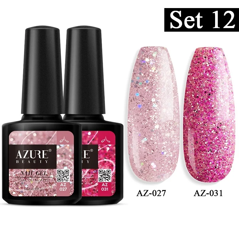 Azure Beauty 2Pcs/Lot Pink Glitter UV Nail Gel Polish Soak Off Hybrid Led Lacquer Semi Permanent Varnish Kits | Красота и здоровье