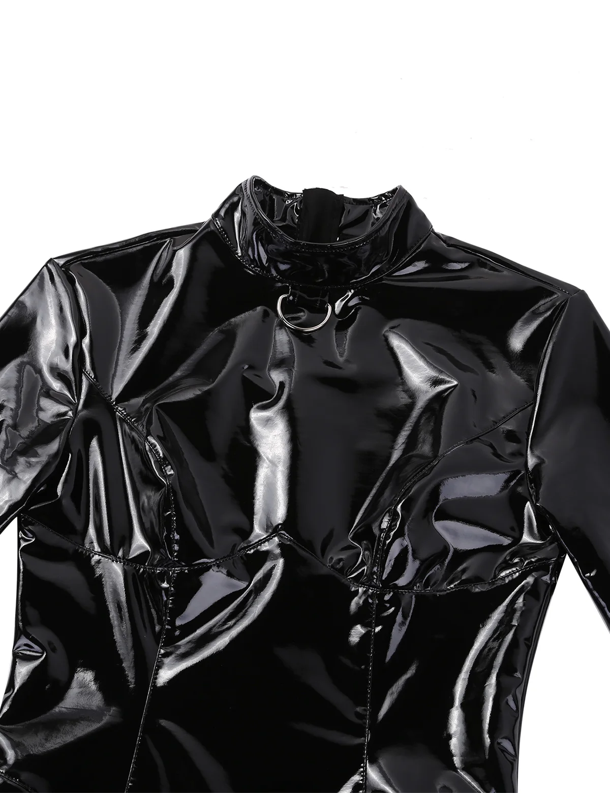 CHICTRY Womens Shiny PVC Leather Bodysuit Long Sleeve Front Zipper