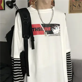 

2020 Spring And Summer New Youth Popular Loose Men's Stitching Printed Long-sleeved T-shirt Fashion Casual Round Neck Pullover