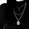 AOMU 2022 personnalité Hip Hop multicouche collier en métal croix pendentif couleur argent chaîne collier pour femmes hommes unisexe bijoux ► Photo 2/6