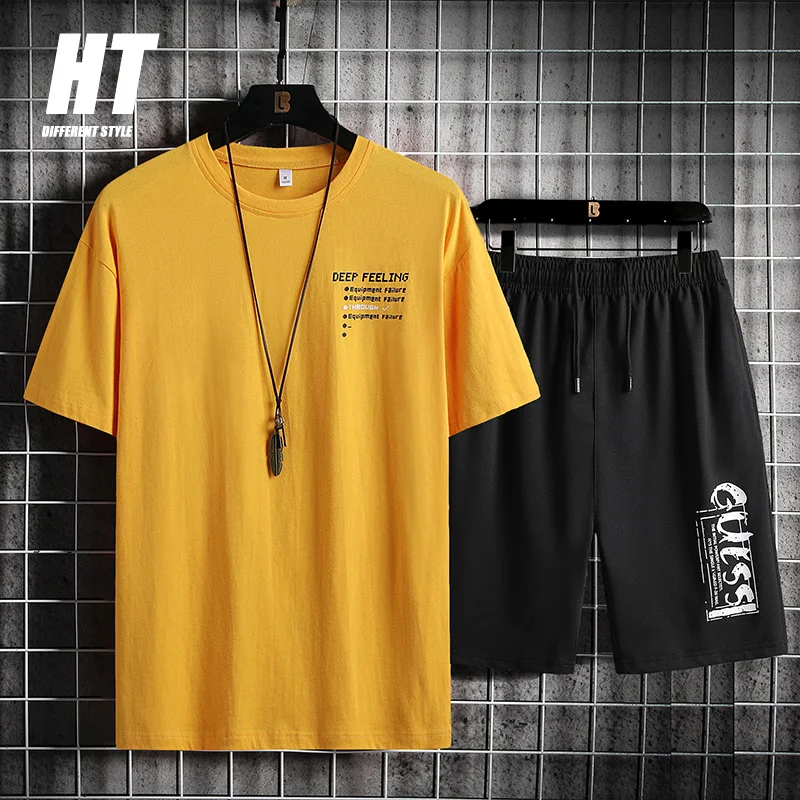 Chándal de 2 piezas para hombre, ropa deportiva con estampado, camiseta + Pantalones cortos informales, traje de manga corta de verano, 5XL, novedad