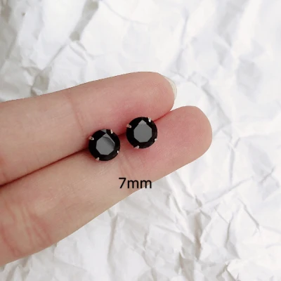 7mm Красивый комплект из 3/4/5/6/7/8 мм круглые серьги-гвоздики мужской женский черный сапфировые серьги реальные 925 пробы Серебряные серьги для Для мужчин Для женщин - Цвет камня: 7mm