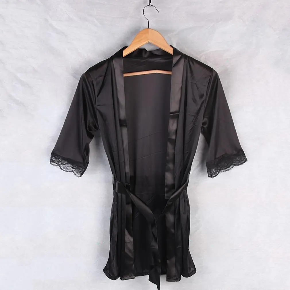 Комплект из 2 предметов, женское сексуальное белье Babydoll, Халат+ стринги, атласная кружевная Пижама, ночная рубашка, пижама, нижнее белье