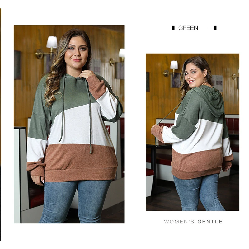 Fioncrow Women Plus Size Pullover Hoodie Colorblock Striped Long Sleeve Hooded Sweatshirt With Hood Autumn 2021 Women's Clothing
