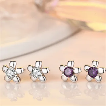 

2020 Fashion 925 Sterling Silver Stud Earrings Cubic Zirconia Flower Design Crystal Earings For Women Jewelry