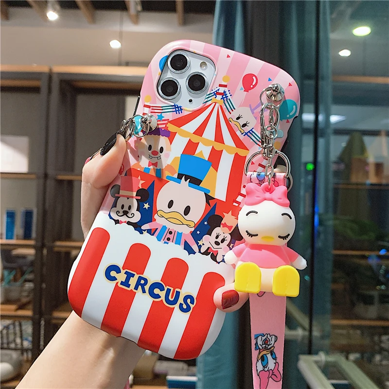Мягкий чехол для iphone 11 pro с изображением цирка Дональда Дака Дейзи, милый чехол с изображением зоопарка+ подставка для iphone XS max XR X 6 7 8 plus+ ремешок