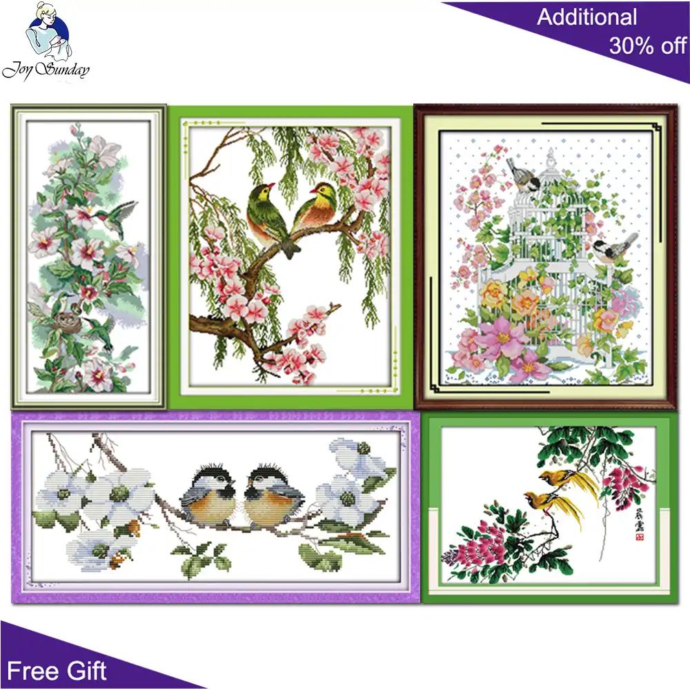 Joy Sunday Bird Home Decor D119d120d129d136d151 Morning Dew Happy Birds Red Billed Leiothrix Caged Bird Cross Stitch Kits Cross Stitch Kits Joy Sundaycross Stitch Needlework Aliexpress