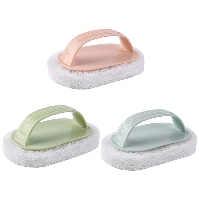 Solid Color Stripe Handle Cleaning Brush Sponge Wipe Tile Kitchen Cleaning Sponge Wipe Decontamination Cleaning Brush