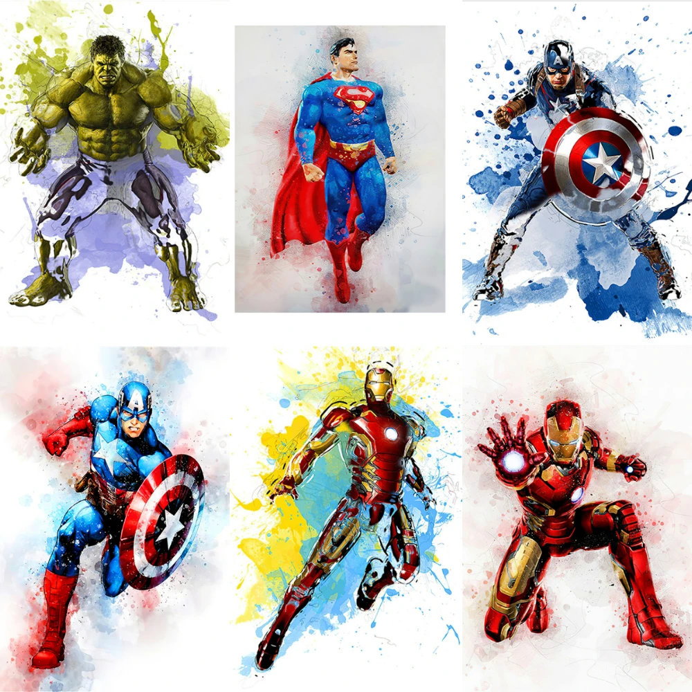 Алмазная 5D картина сделай сам с героями мультфильмов Marvel Мстители акварель
