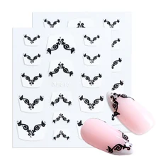 1 шт. 3D Французский клей для накладных ногтей, слайдеры, черно-белые цветы, кружевные наклейки для ногтей, фольга для маникюра TRXF815