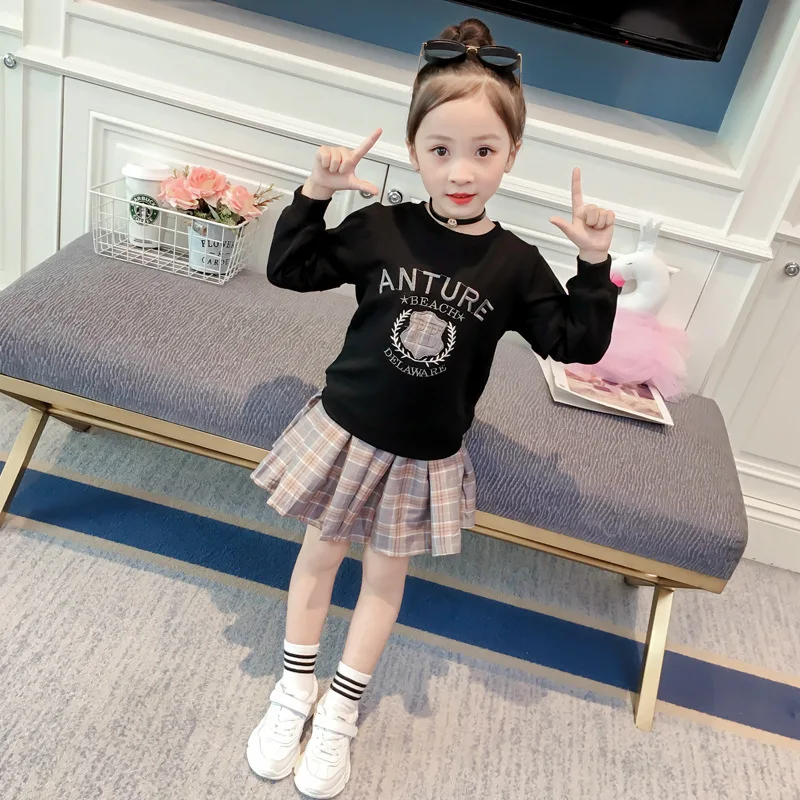 

Girl'S Suit 2019 Spring Clothing New Products Korean-style Long-sleeved Upper Garment + Plaid Short Skirt Two-Piece Set Ck136