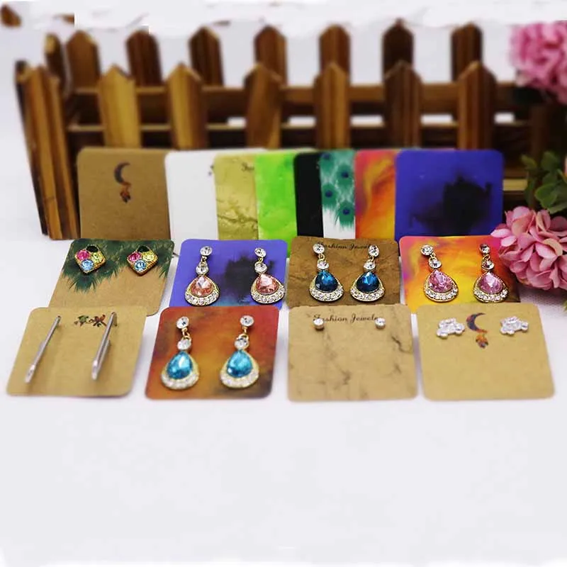 

50pcs Earring card 5*5cm cardboard different design display jewelry card paperboard hot selling ppopular printing 300g material