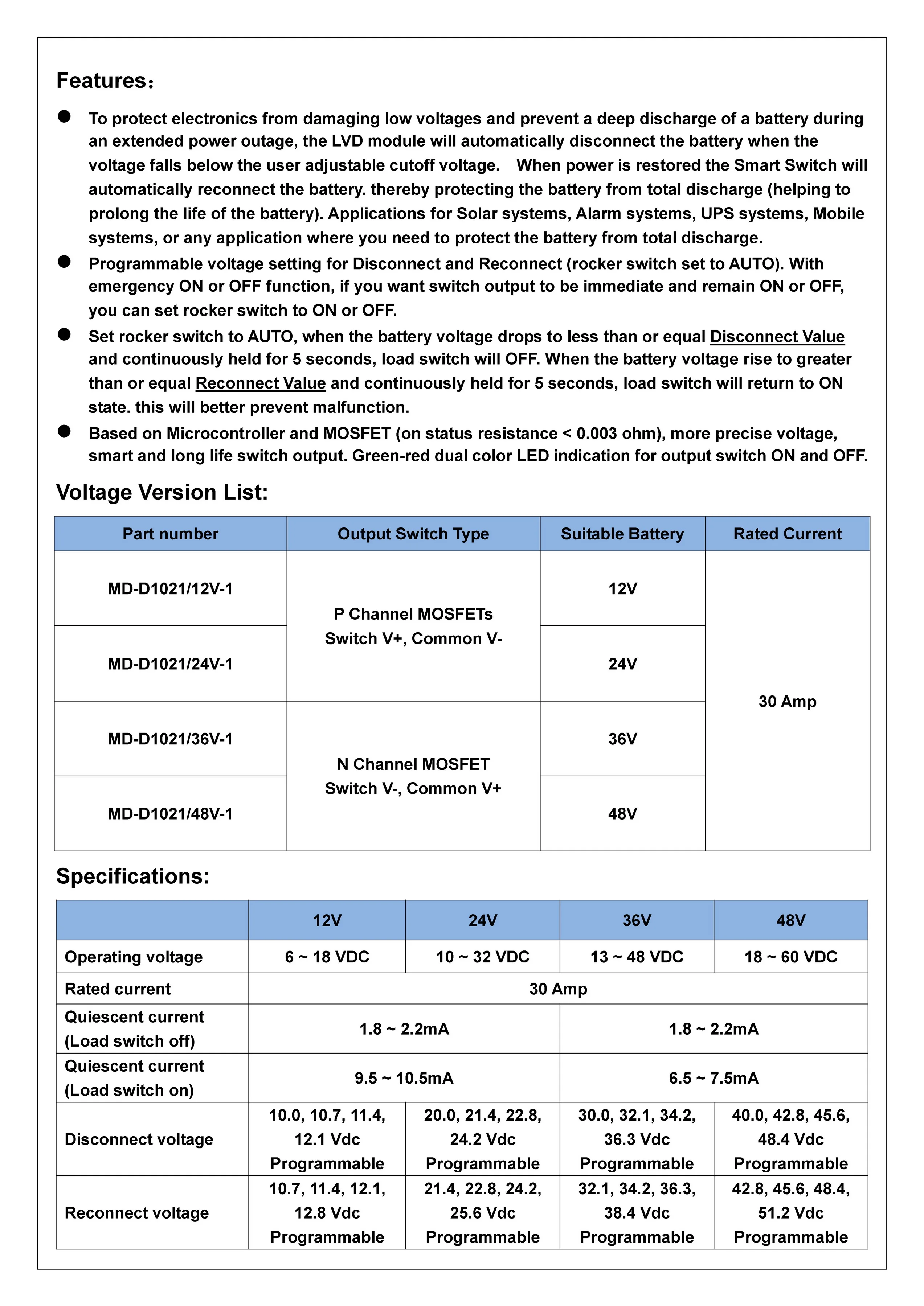 CZH-LABS модуль отсоединения низкого напряжения LVD.(36 В/30 Ампер