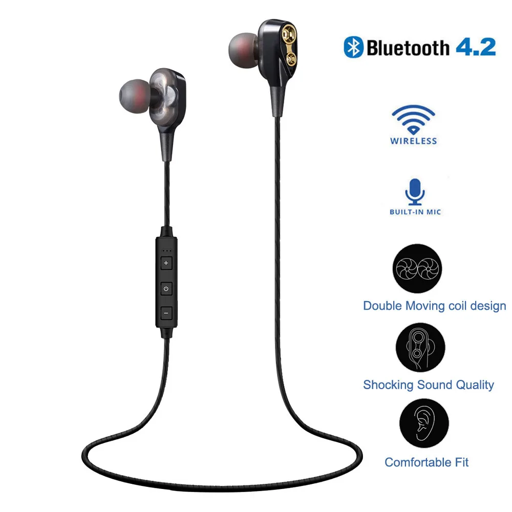 1 х Двойной драйвер Bluetooth V4.2+ EDR наушники HIFI тяжелый бас наушники двойной Динамический драйвер наушники беспроволочная bluetooth-гарнитура