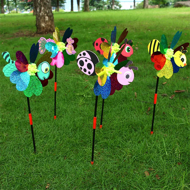 New 2PCS 3D Large Animal Bee Windmill Wind Spinner Yard Garden Toys For Children Colorful Decoration DIY Handmade Outdoor Toy